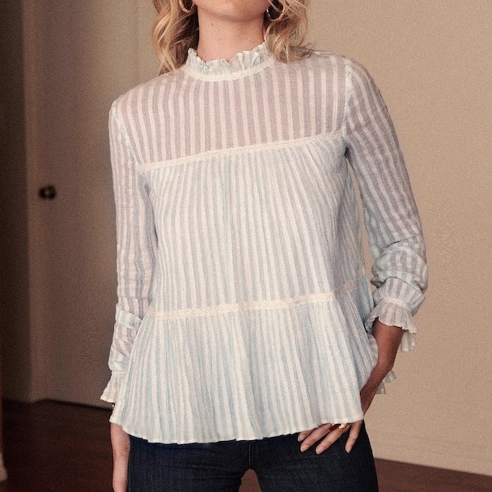 Sezane Gabbie Blouse Blue and White Stripes